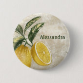Rustikale Lemons-Nametag-Taste für Party & Dusche Button (Vorderseite)