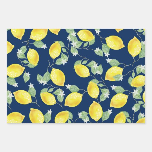 Rustikale Lemons und Navy Blue Geschenkpapier Set (Vorderseite 2)