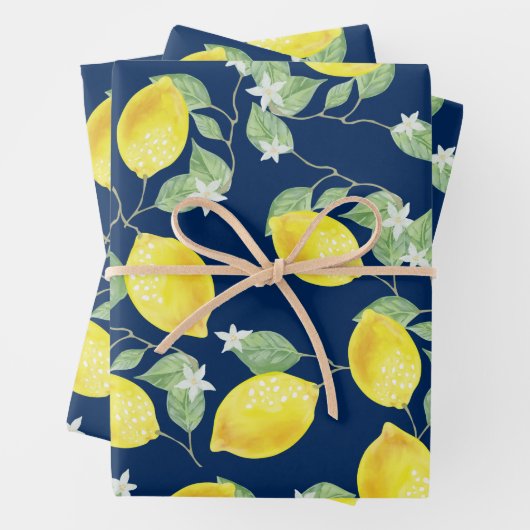 Rustikale Lemons und Navy Blue Geschenkpapier Set (Beispiel)