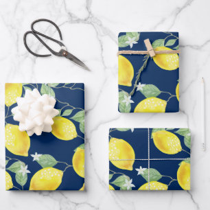 Rustikale Lemons und Navy Blue Geschenkpapier Set