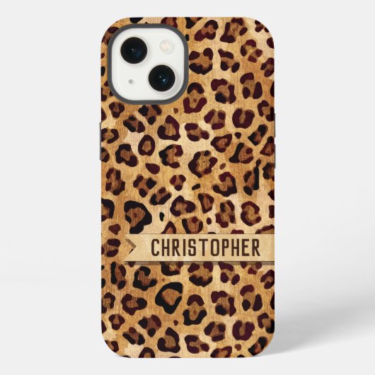 Rustikale Leopard-Druckfarbe Name iPhone Hülle (Rückseite)