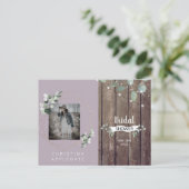 Rustikale Leuchten & Foto Lavendel Brautparty Einladungspostkarte (Stehend Vorderseite)