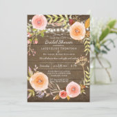 Rustikale Leuchten im Brautparty Blumenreath Einladung (Stehend Vorderseite)