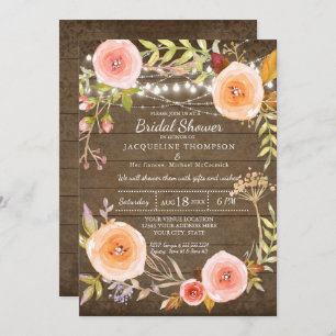 Rustikale Leuchten im Brautparty Blumenreath Einladung