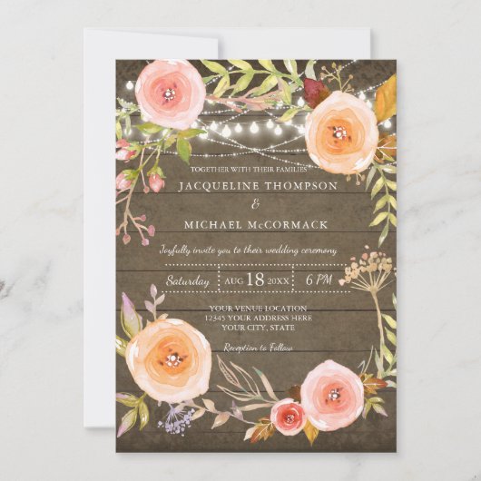 Rustikale Leuchten im Brautparty Blumenreath Einladung (Vorderseite)