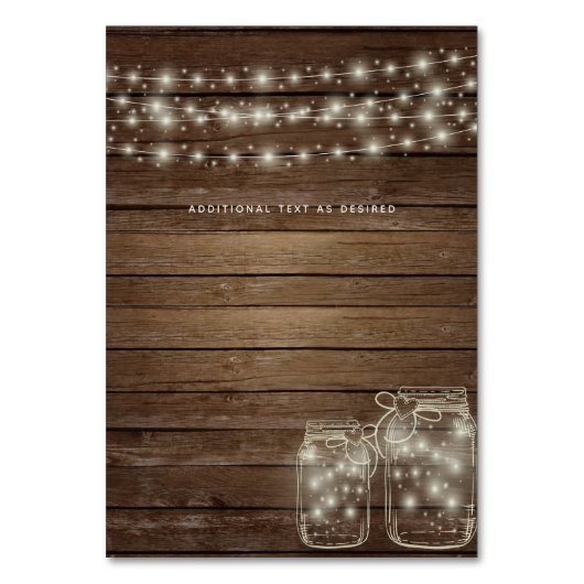 Rustikale Leuchten Mason Jar Tischnummer Card (Rückseite)