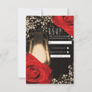 Rustikale Leuchtlaterne Helle Rot Rosen Hochzeit R RSVP Karte