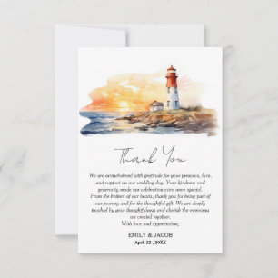 Rustikale Leuchtturm-Meeres-Hochzeit Dankeskarte