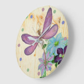 Rustikale Libelle Purple Blumen Blauer Wald Shabby Große Wanduhr (Winkel)