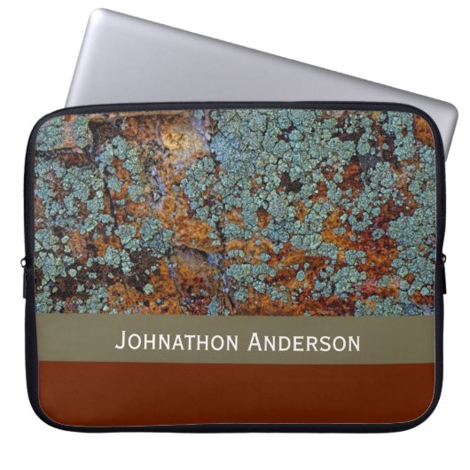 Rustikale Lichen Stone Rock Textur mit Namen Laptopschutzhülle (Vorderseite)