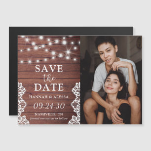 Rustikale Licht-LGBTQ-Foto-Save-the-Date-Karte Magneteinladung