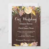 Rustikale Lichter aus Holz botanische Blumenhochze Einladung (Vorderseite)