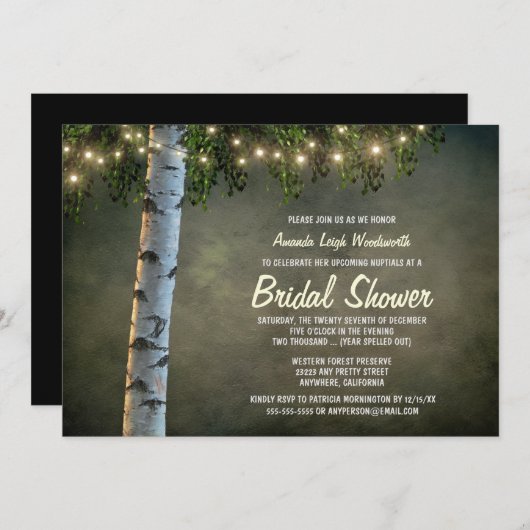 Rustikale Lichter Birch Tree Bridal Dusche Einladu Einladung (Vorne/Hinten)