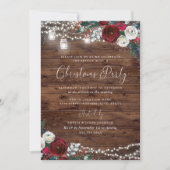 Rustikale Lichter Burgund Blumenschnee Weihnachten Einladung (Vorderseite)