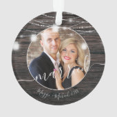 Rustikale Lichter Erste Weihnachtsfeier Verheirate Ornament (Rückseite)