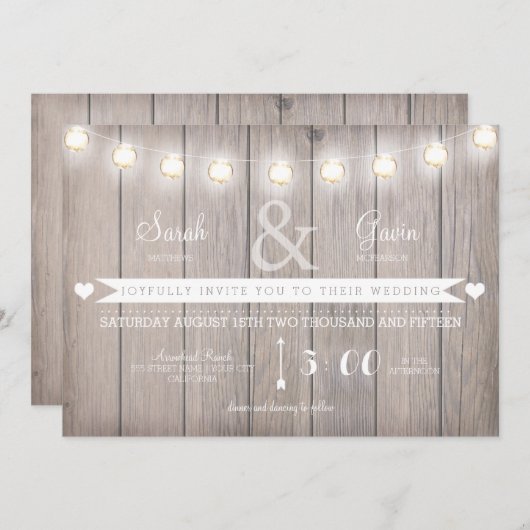 Rustikale Lichter für Hochzeiten - individualisier Einladung (Vorne/Hinten)