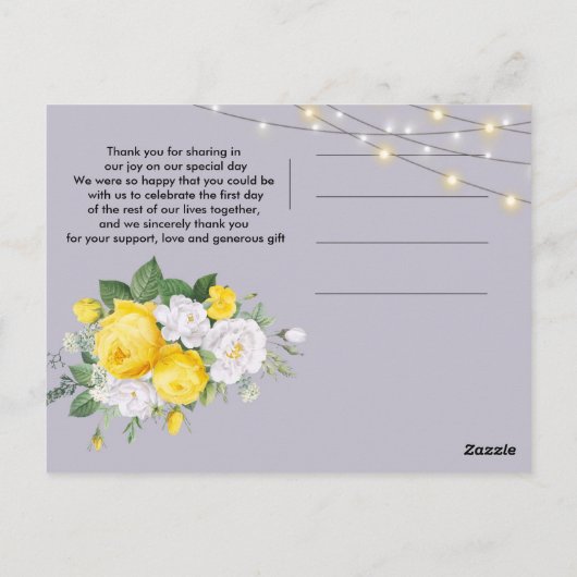 Rustikale Lichter Gelbe BlüteVielen Dank Postkarte (Rückseite)