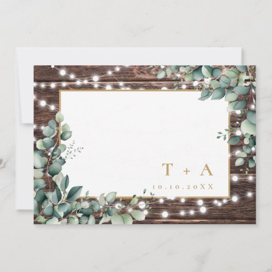 Rustikale Lichter Grüne Hochzeit Einladung (Rückseite)