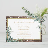 Rustikale Lichter Grüne Probe Abendessen Einladung (Stehend Vorderseite)