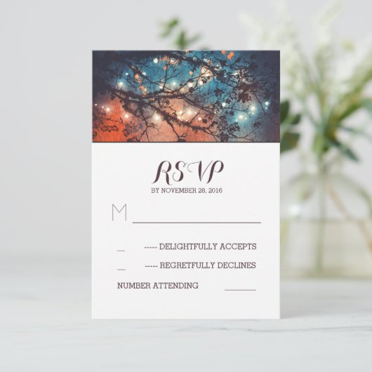 Rustikale Lichter Hochzeit RSVP Karten (Stehend Vorderseite)