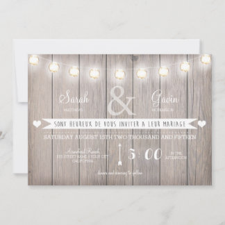 Rustikale Lichter Hochzeitseinladung auf Französis Einladung