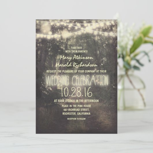 Rustikale Lichter Hochzeitseinladung Einladung (Stehend Vorderseite)