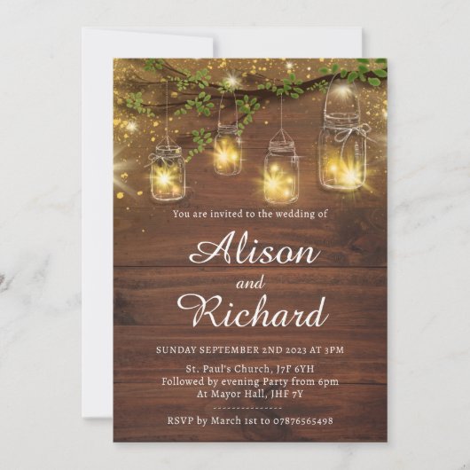 Rustikale Lichter Hochzeitseinladung, Maurerjar Einladung (Vorderseite)