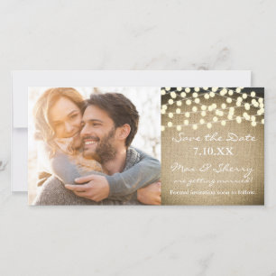 Rustikale Lichter Jute-Rohleinwand Speichern Sie d Save The Date