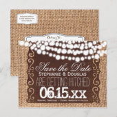 Rustikale Lichter Jute Save-the-Date Postkarten (Vorne/Hinten)