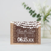 Rustikale Lichter Jute Save-the-Date Postkarten (Stehend Vorderseite)