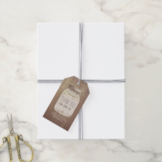 Rustikale Lichter Mason Jar Lace Wood Geschenkanhänger (Mit Garn)