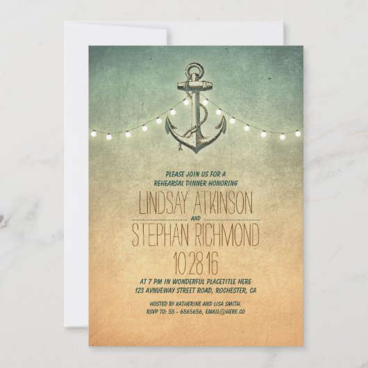 Rustikale Lichter nautische Probe Einladung (Vorderseite)