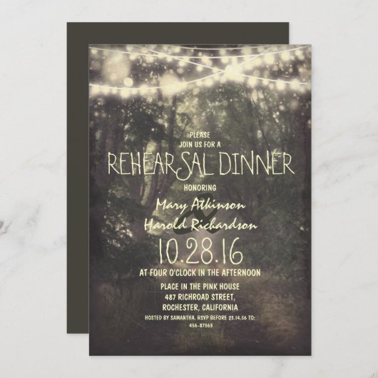 rustikale Lichter Probe Abendessen Einladung (Vorne/Hinten)