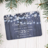 Rustikale Lichter Schneeflocken Winterhochzeit ret Save The Date