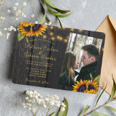 Rustikale Lichter Sonnenblumen Holz Foto Hochzeit Einladung