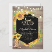 Rustikale Lichter, Sonnenblumen Holz Land Süß 16 Einladung (Vorderseite)
