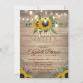Rustikale Lichter, Sonnenblumen Holz süß 16 Party Einladung (Vorderseite)