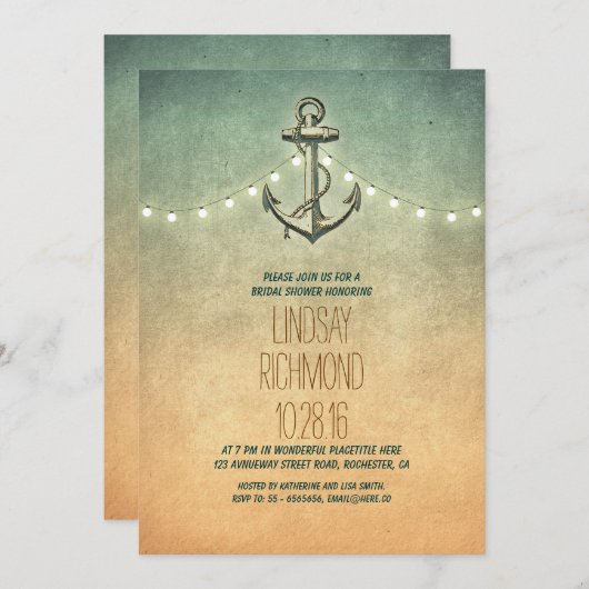 Rustikale Lichter Wasserbrause Einladung (Vorne/Hinten)