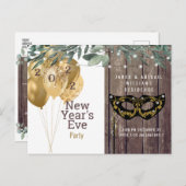 Rustikale Lichter & Wood Neujahr Party Einladungspostkarte (Vorne/Hinten)