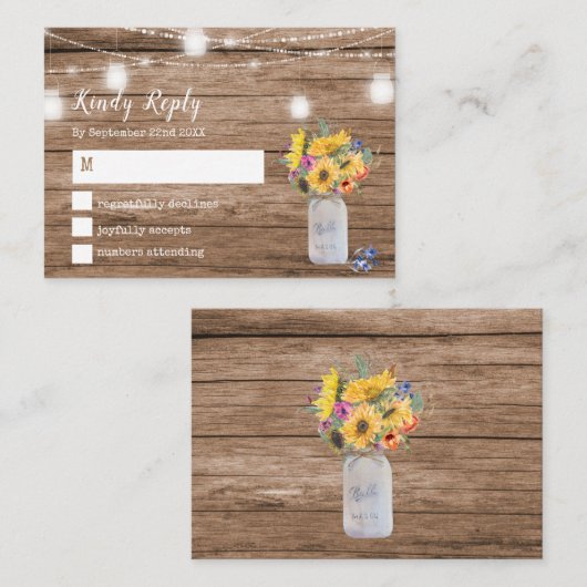 Rustikale Lichterfolge | Mason Jar Wedding RSVP Mitteilungskarte (Vorne/Hinten)