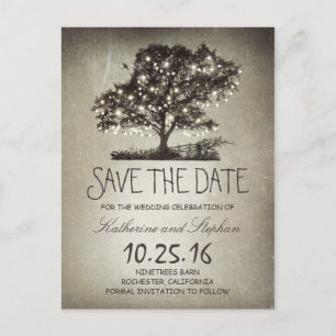 Rustikale Lichterkette Baum Vintage Save-the-Date Ankündigungspostkarte