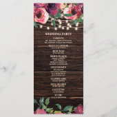 Rustikale Lichterkette Burgunder Blumen Hochzeit Programm (Rückseite)