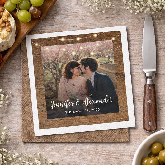 Rustikale Lichterkette Foto-Hochzeit Serviette