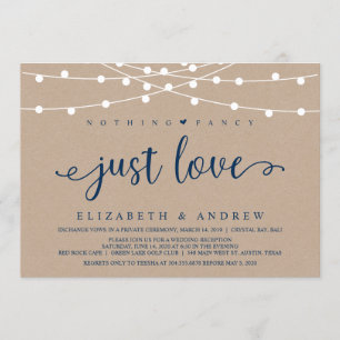 Rustikale Lichterkette, Kraft, Marineblau, Elopeme Einladung