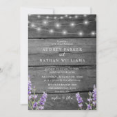 Rustikale Lichterkette Lavendel mit Details Hochze Einladung (Vorderseite)