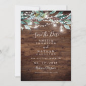 Rustikale Lichterkette mit Blättern Save The Date (Vorderseite)