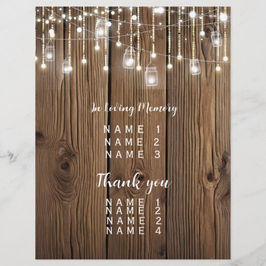 Rustikale Lichterkette Party/Hochzeitsprogramm (Rückseite)