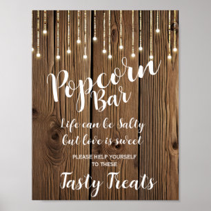 Rustikale Lichterkette Popcorn Bar wedsign Poster