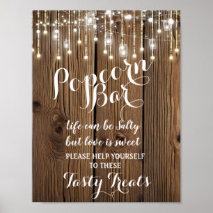Rustikale Lichterkette Popcorn Bar wedsign Poster