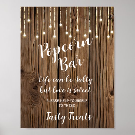 Rustikale Lichterkette Popcorn Bar wedsign Poster (Vorne)